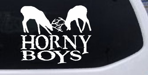 Horny Boys Buck Deer Hunting Car or Truck Window Decal Sticker (White)