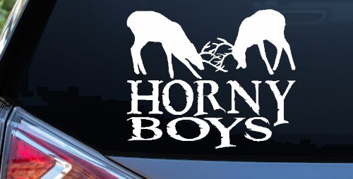 Horny Boys Buck Deer Hunting Car or Truck Window Decal Sticker (White)