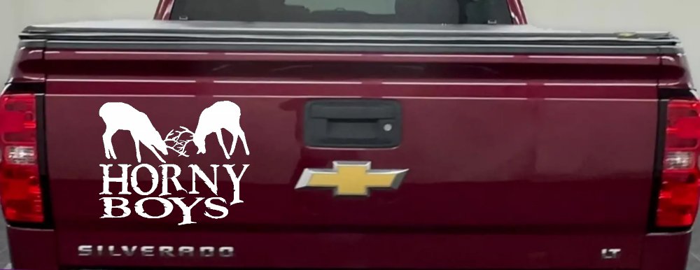 Horny Boys Buck Deer Hunting Car or Truck Window Decal Sticker (White)