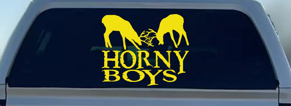 Horny Boys Buck Deer Hunting Car or Truck Window Decal Sticker (Yellow)
