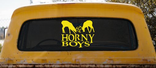 Horny Boys Buck Deer Hunting Truck Car Window Vinyl Decal Sticker (Yellow)