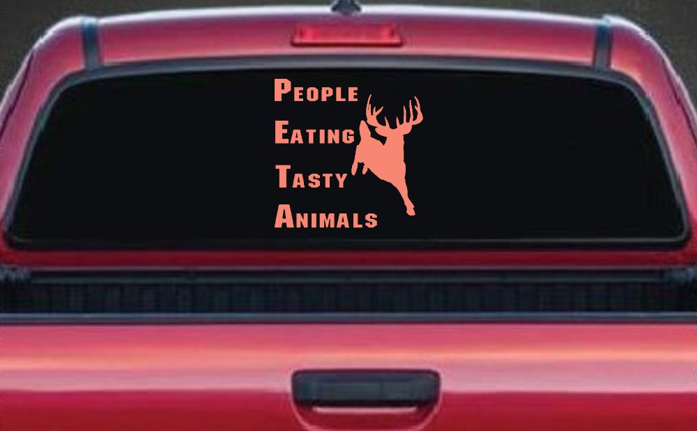PETA People Eating Tasty Animals Deer Hunting Car or Truck Window Decal Sticker (Coral)