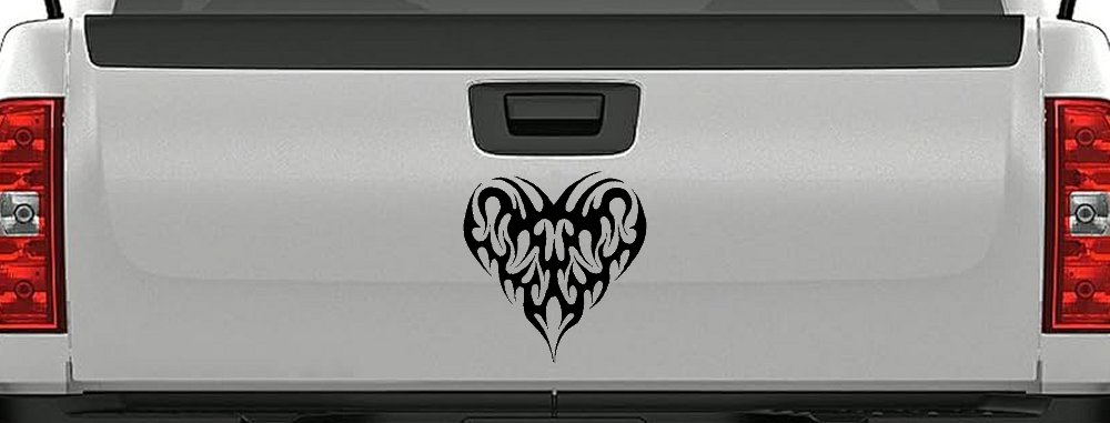 Tribal Heart with Swirls Car or Truck Window Decal Sticker (Matte Black)
