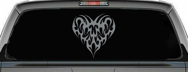 Tribal Heart with Swirls Car or Truck Window Decal Sticker (Telegrey)