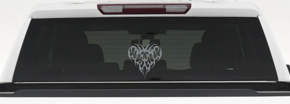 Tribal Heart Swirl Decal for Car Truck Windows (Telegrey)
