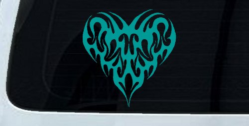 Tribal Heart with Swirls Car or Truck Window Decal Sticker (Turquoise)