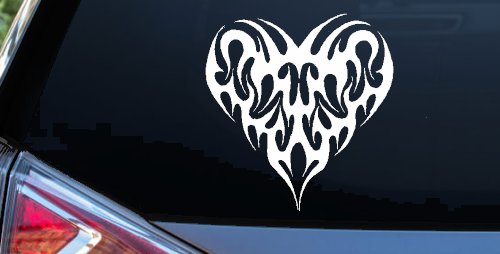 Tribal Heart with Swirls Car or Truck Window Decal Sticker (White)