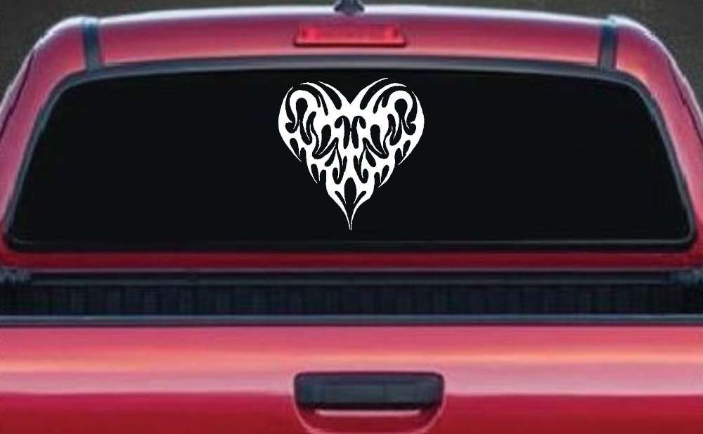 Tribal Heart with Swirls Car or Truck Window Decal Sticker (White)