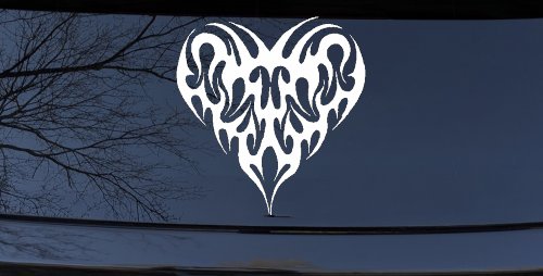 Tribal Heart with Swirls Car or Truck Window Decal Sticker (White)