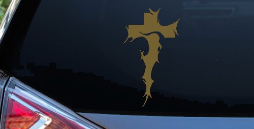 Tribal Thorn Jesus Cross Christian Car or Truck Window Decal Sticker (Gold)