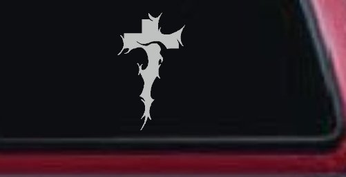 Tribal Thorn Jesus Cross Christian Car or Truck Window Decal Sticker (Light Gray)