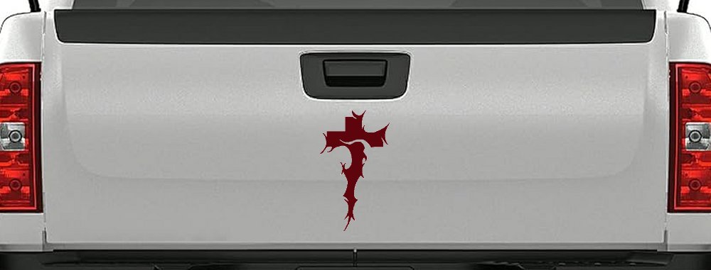 Tribal Thorn Jesus Cross Christian Car or Truck Window Decal Sticker (Purple Red)