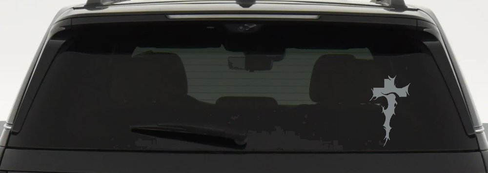 Tribal Thorn Jesus Cross Christian Car or Truck Window Decal Sticker (Telegrey)