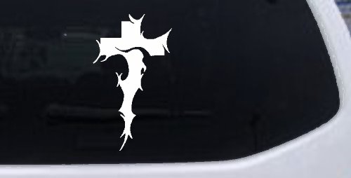 Tribal Thorn Jesus Cross Christian Car or Truck Window Decal Sticker (White)