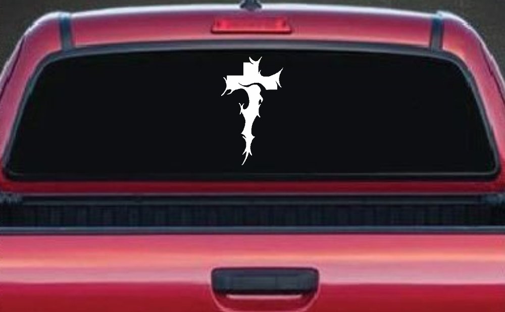 Tribal Thorn Jesus Cross Christian Car or Truck Window Decal Sticker