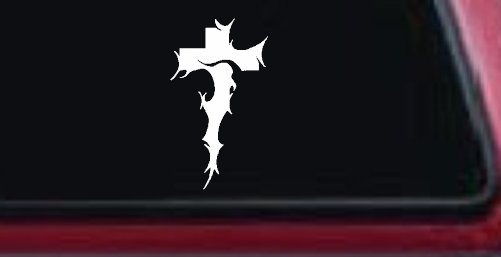 Tribal Thorn Jesus Cross Christian Car or Truck Window Decal Sticker (White)