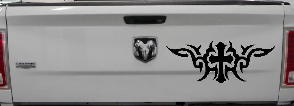 Christian Cross with Tribals Car or Truck Window Decal Sticker (Black)