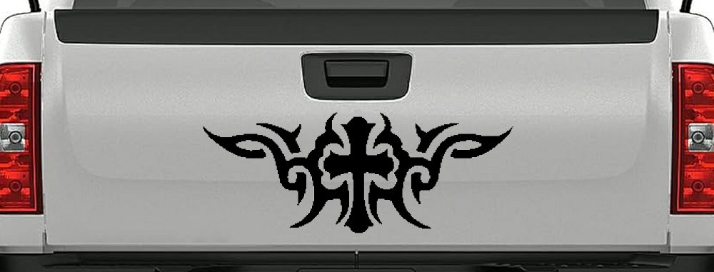 Christian Cross with Tribals Car or Truck Window Decal Sticker (Black)