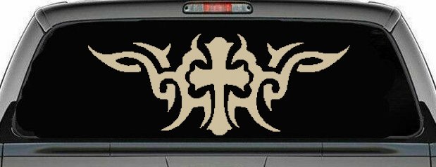 Christian Cross with Tribals Car or Truck Window Decal Sticker (Desert Sand)