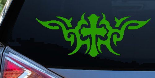 Christian Cross with Tribals Car or Truck Window Decal Sticker (Lime)