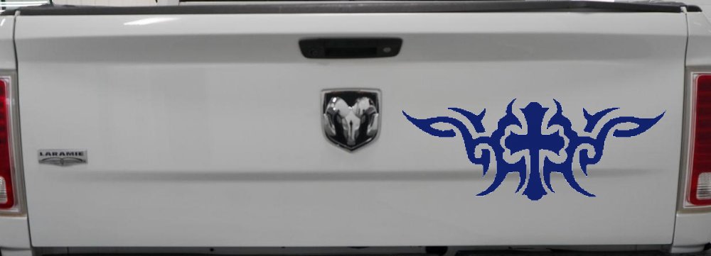 Christian Cross with Tribals Car or Truck Window Decal Sticker (Navy)