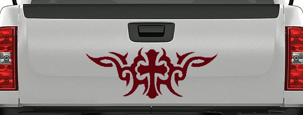 Christian Cross with Tribals Car or Truck Window Decal Sticker (Purple Red)