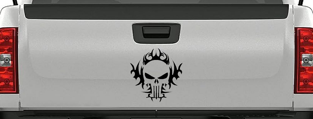 Tribal Punisher Skull Car or Truck Window Decal Sticker (Black)