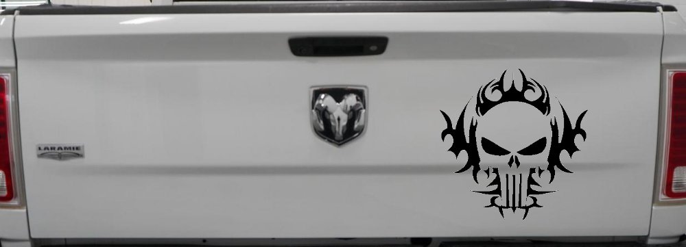 Tribal Punisher Skull Car or Truck Window Decal Sticker (Black)