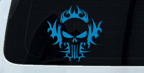 Tribal Punisher Skull Car or Truck Window Decal Sticker (Blue)