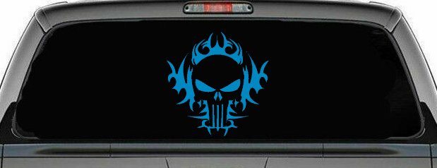 Tribal Punisher Skull Car or Truck Window Decal Sticker (Blue)