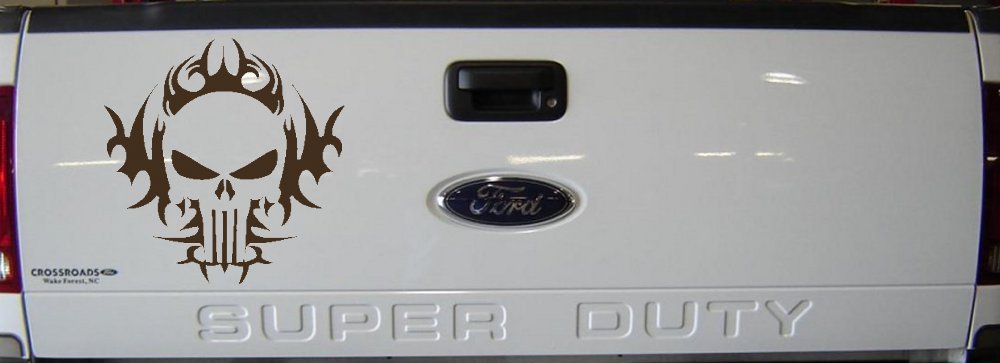 Tribal Punisher Skull Car or Truck Window Decal Sticker (Brown)