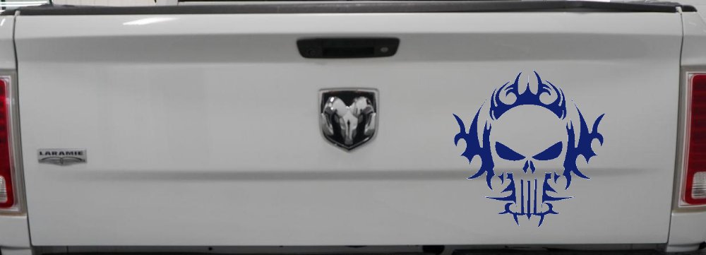 Tribal Punisher Skull Car or Truck Window Decal Sticker (Navy)