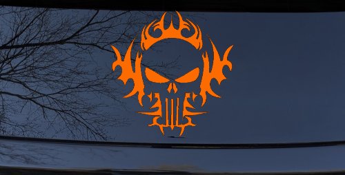 Tribal Punisher Skull Car or Truck Window Decal Sticker (Orange)