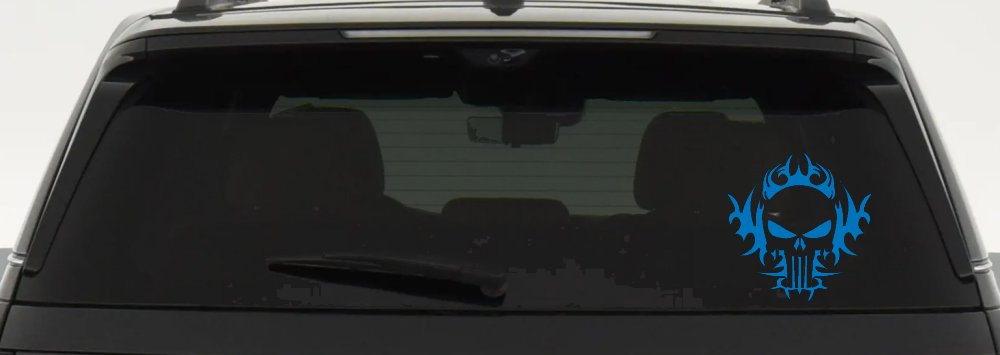 Tribal Punisher Skull Car or Truck Window Decal Sticker (Sky Blue)