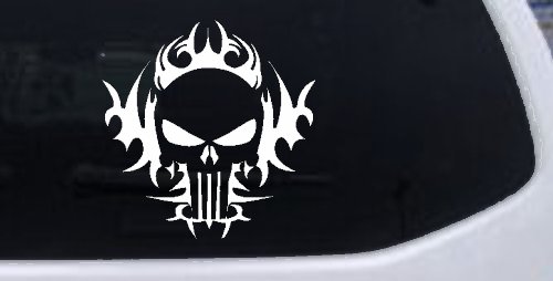 Tribal Punisher Skull Car or Truck Window Decal Sticker (White)