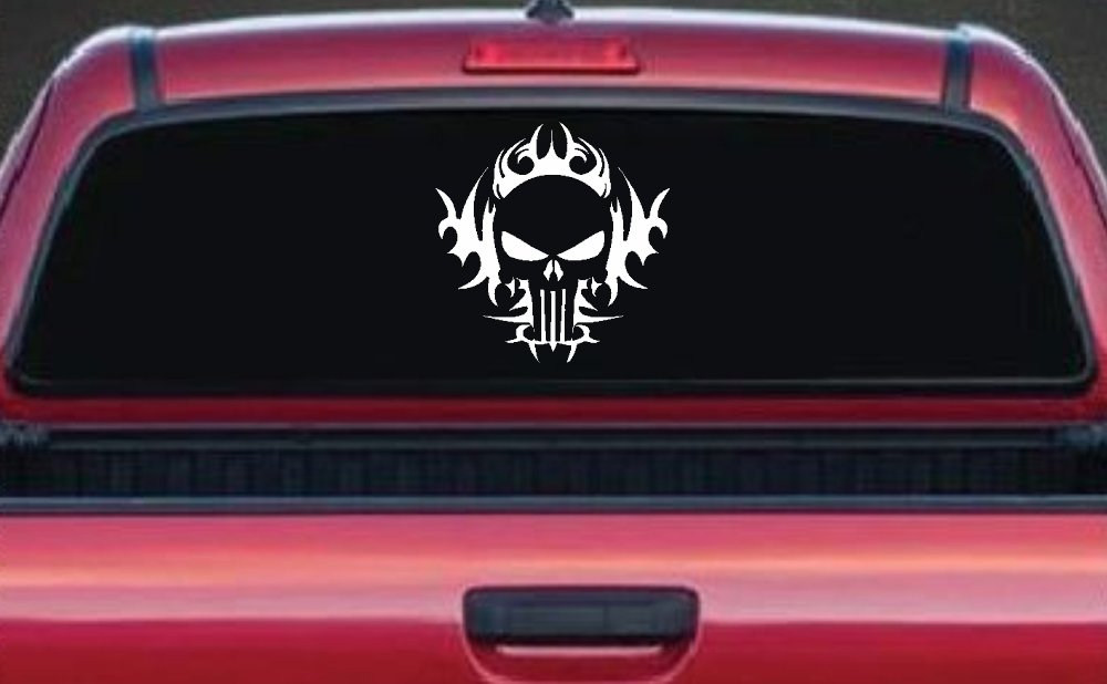 Tribal Punisher Skull Car or Truck Window Decal Sticker (White)