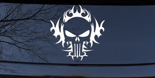 Tribal Punisher Skull Car or Truck Window Decal Sticker (White)