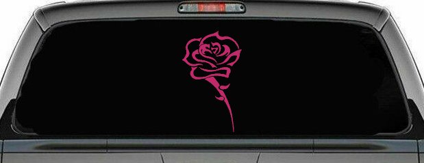Single Open Rose Flower Car or Truck Window Decal Sticker (Hot Pink)