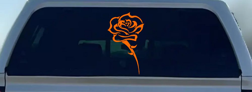 Single Open Rose Flower Car or Truck Window Decal Sticker (Orange)