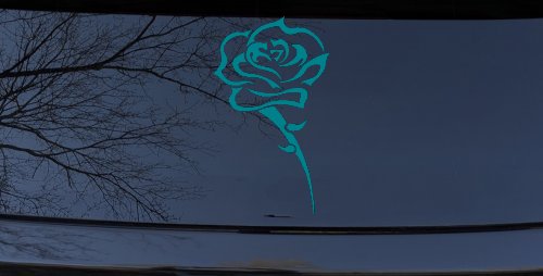 Single Open Rose Flower Car or Truck Window Decal Sticker (Turquoise Blue)
