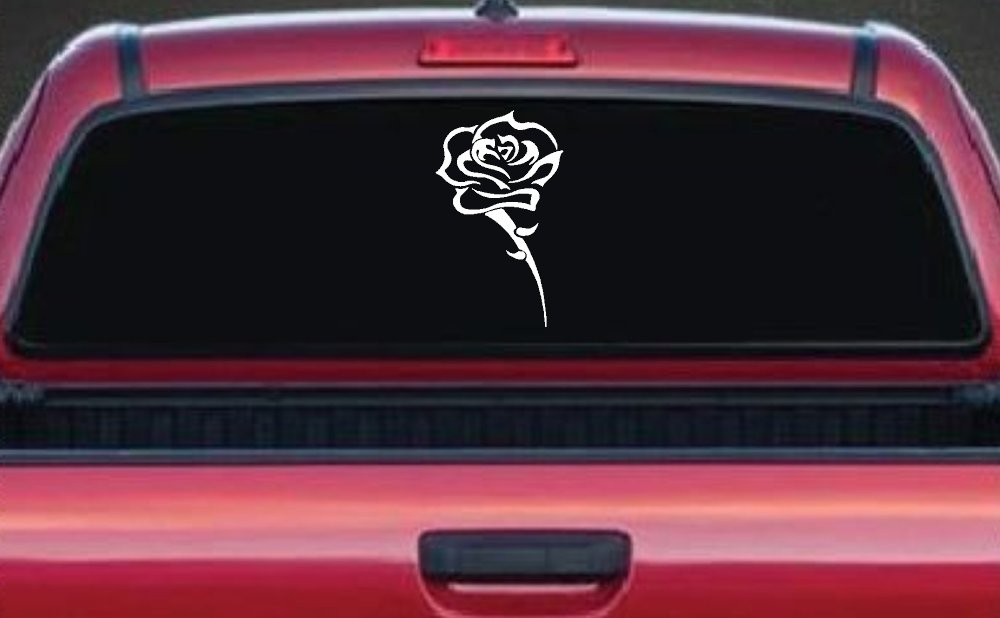 Single Open Rose Flower Car or Truck Window Decal Sticker (White)