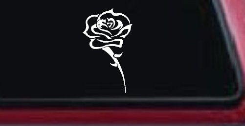 Single Open Rose Flower Car or Truck Window Decal Sticker (White)