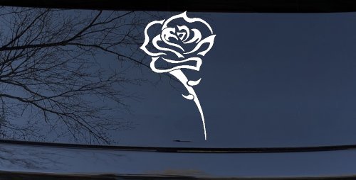 Single Open Rose Flower Car or Truck Window Decal Sticker (White)