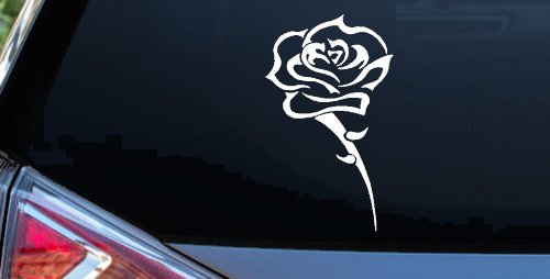 Single Open Rose Flower Car or Truck Window Decal Sticker (White)