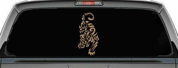 Tribal Cat Tiger Car or Truck Window Decal Sticker (Light Brown)