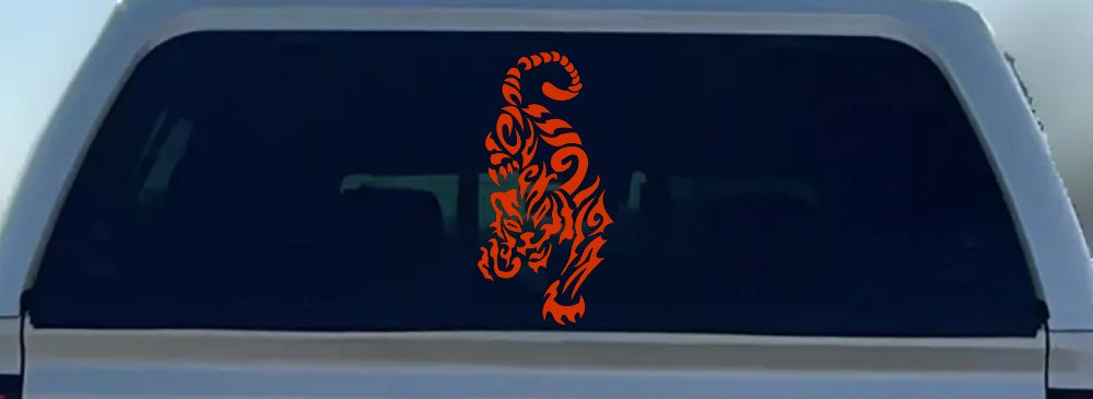 Tribal Cat Tiger Car or Truck Window Decal Sticker (Orange Red)