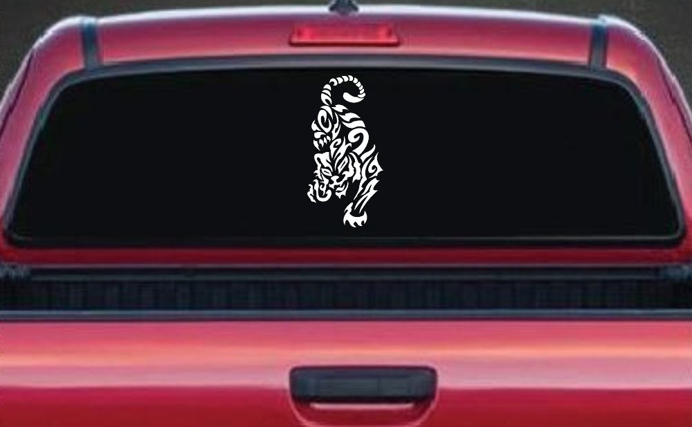 Tribal Cat Tiger Car or Truck Window Decal Sticker (White)