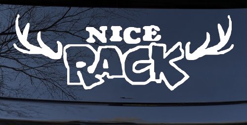 Nice Rack Deer Horns Funny Hunting Car or Truck Window Decal Sticker (White)
