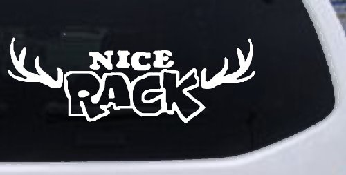 Nice Rack Deer Horns Funny Hunting Car or Truck Window Decal Sticker (White)