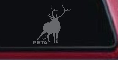 Pee On PETA Deer Hunting Car or Truck Window Decal Sticker (Silver)